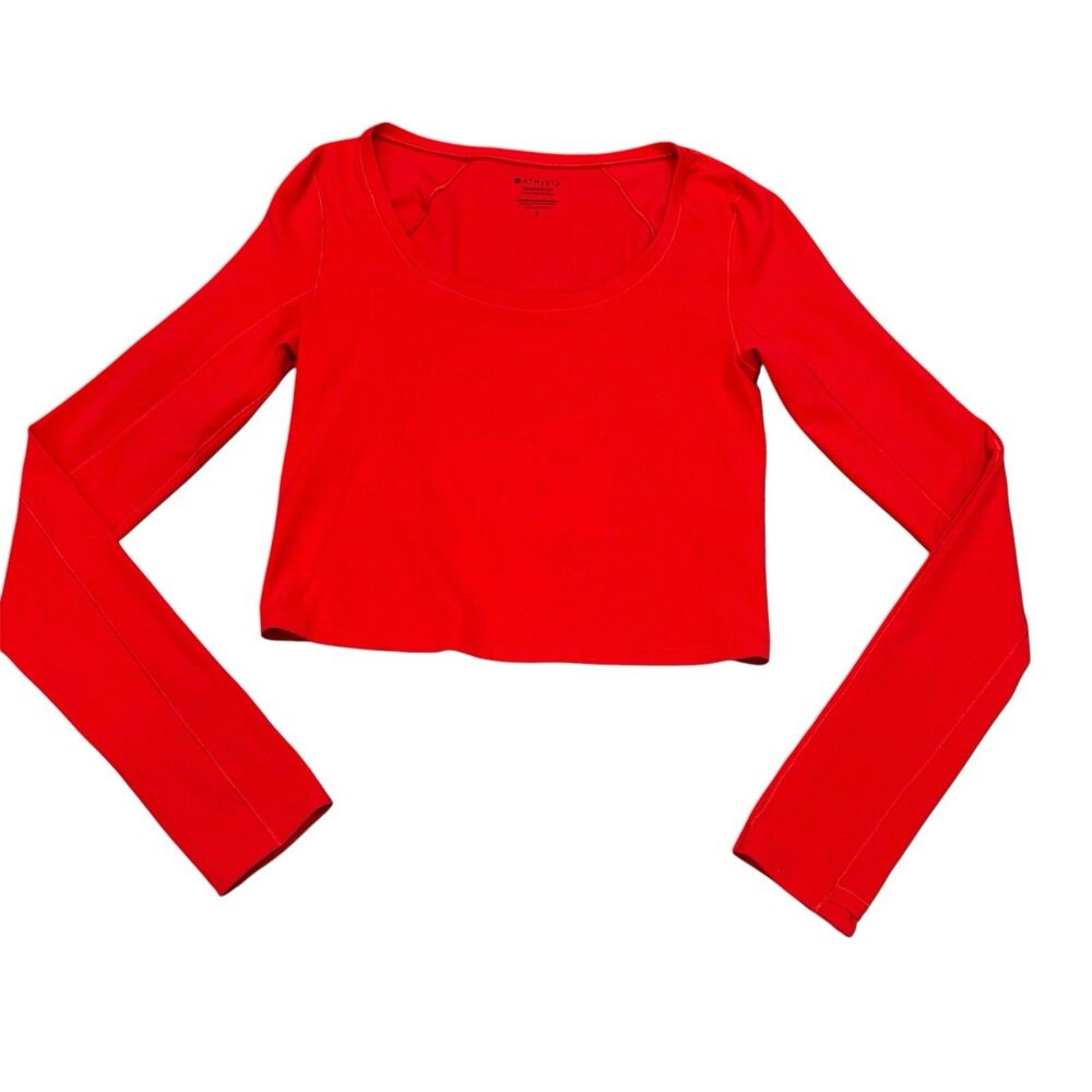 Athleta Women’s Red Transcend Top Long Sleeve Size S Athletic Workout Dance Yoga